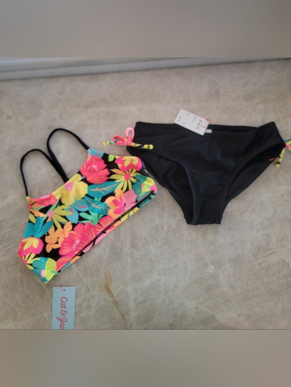 Cat & Jack  Kids Floral Bikini Set - Black, Pink, Yellow, Teal Size S(6/7)